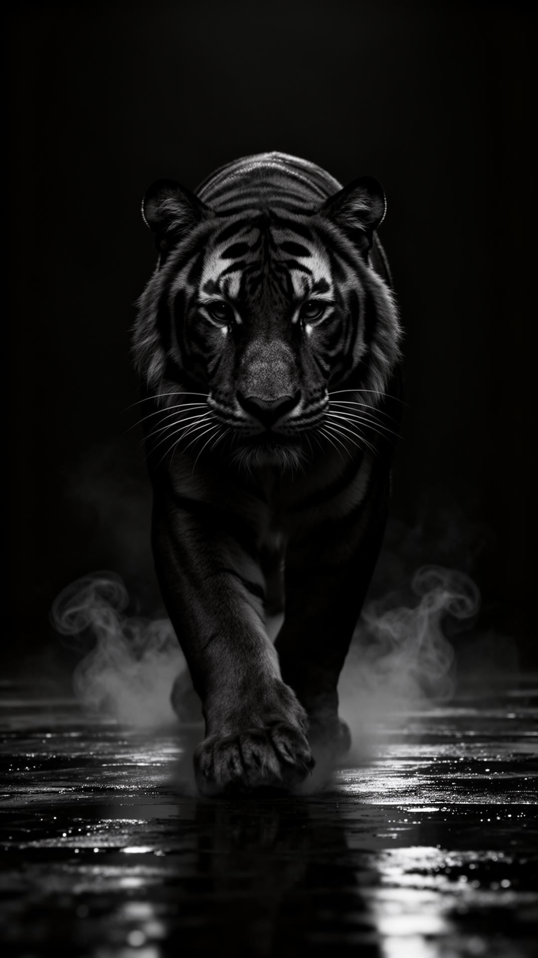 Black tiger emerging from darkness